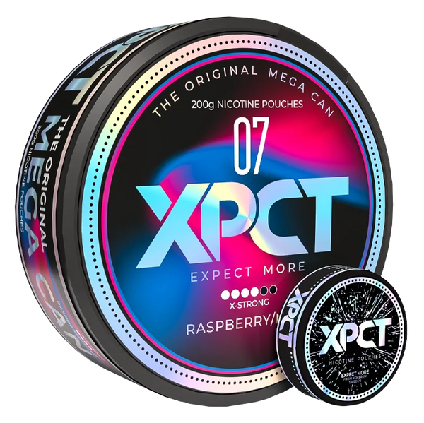 Raspberry Mega Can Mint X Strong nicotine pouch by XPCT snus