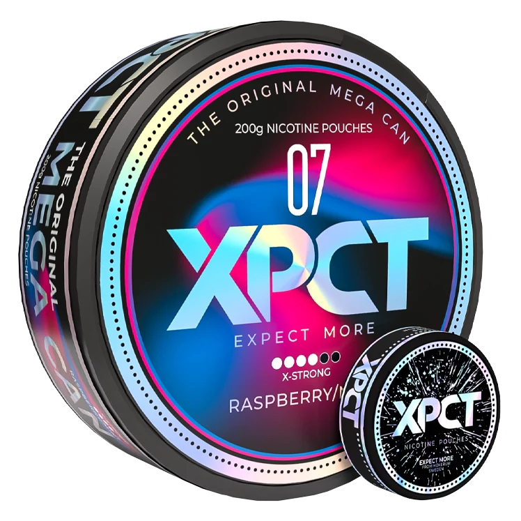 Raspberry Mega Can Mint X Strong nicotine pouch by XPCT snus