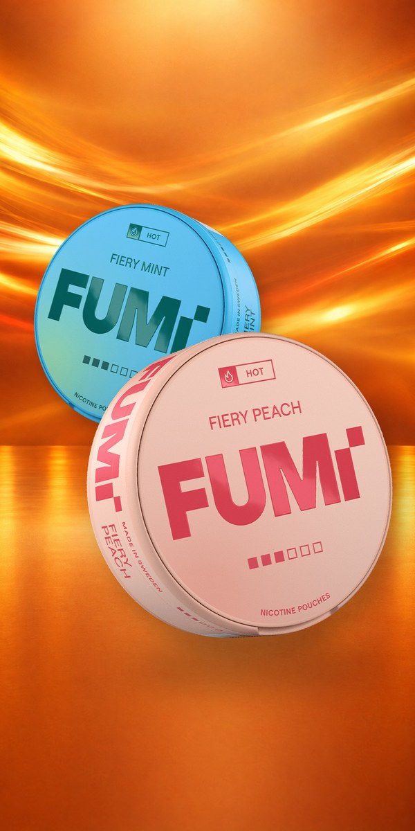 FUMI Fiery Mint and Fiery Peach nicotine pouches